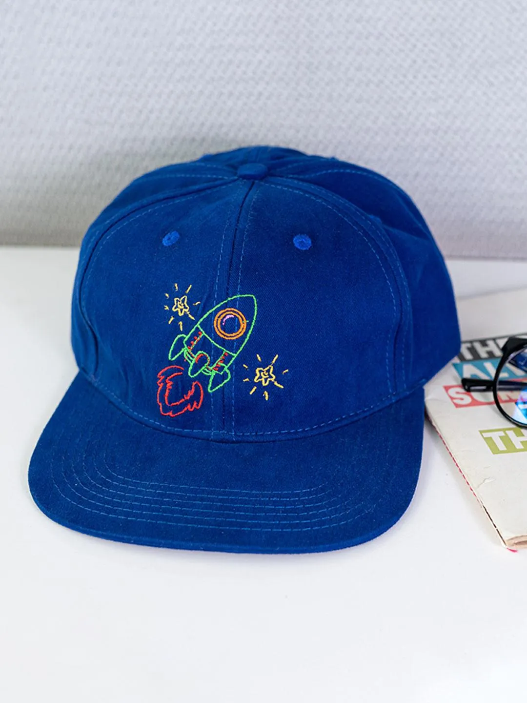Rocket Embroidered Indigo Free Size Unisex Baseball Caps