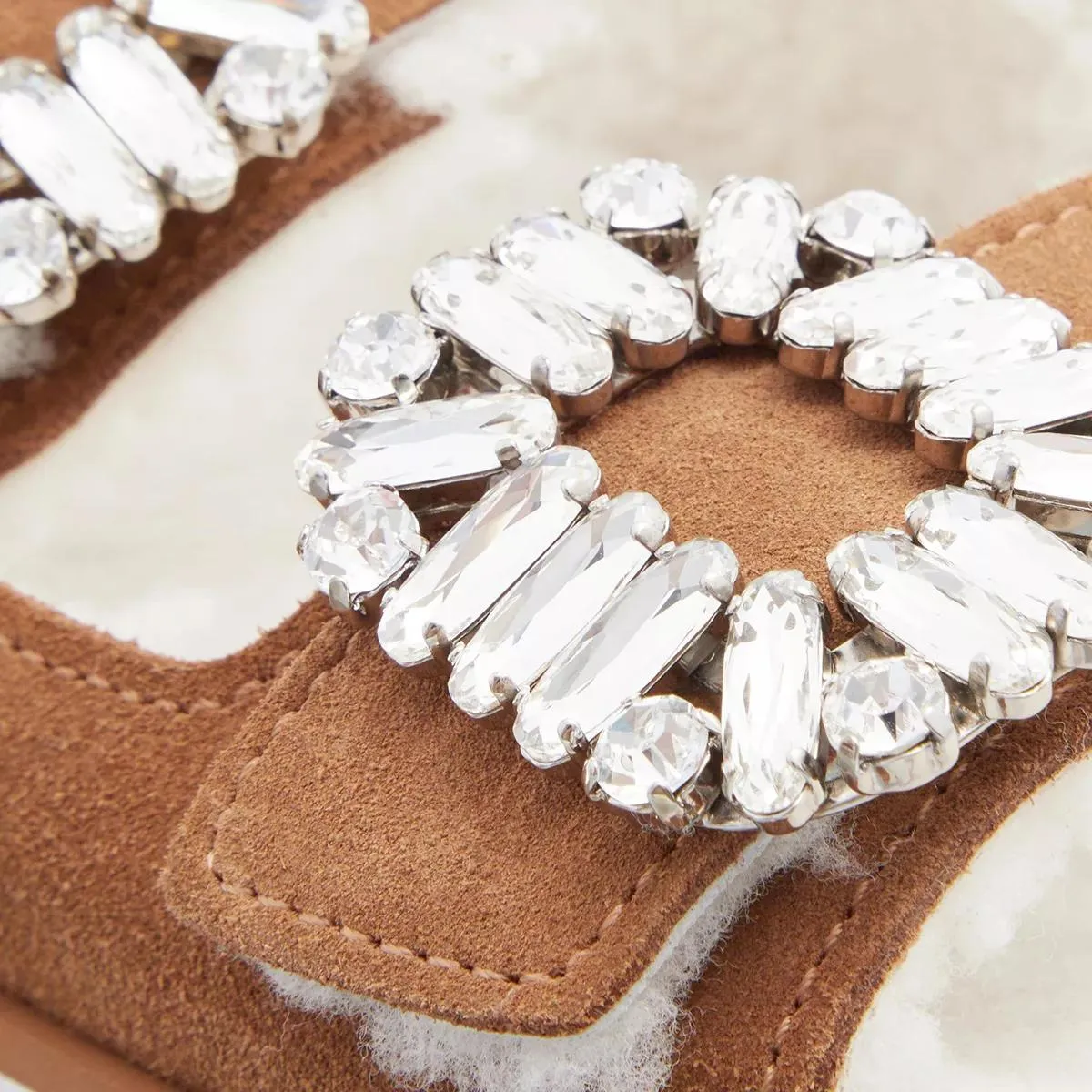 Roger Vivier  Slidy Viv´ Fur Strass Buckle Mules In Suede Brown