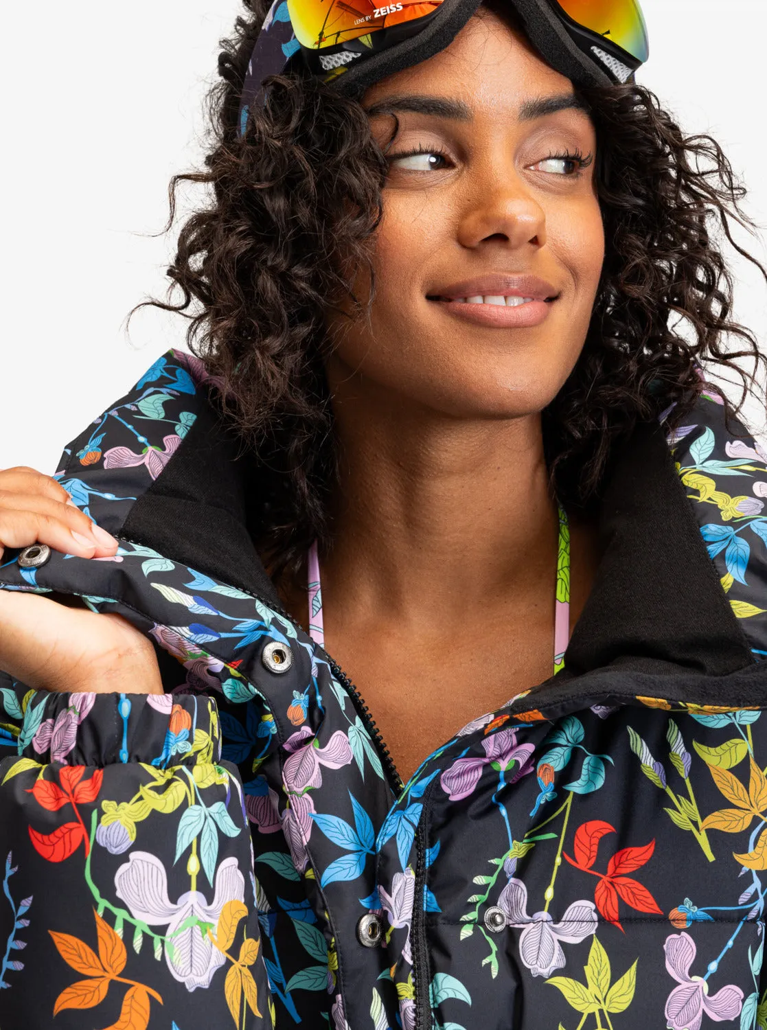 ROWLEY X ROXY Cropped Winter Bomber Jacket - True Black Multifloral