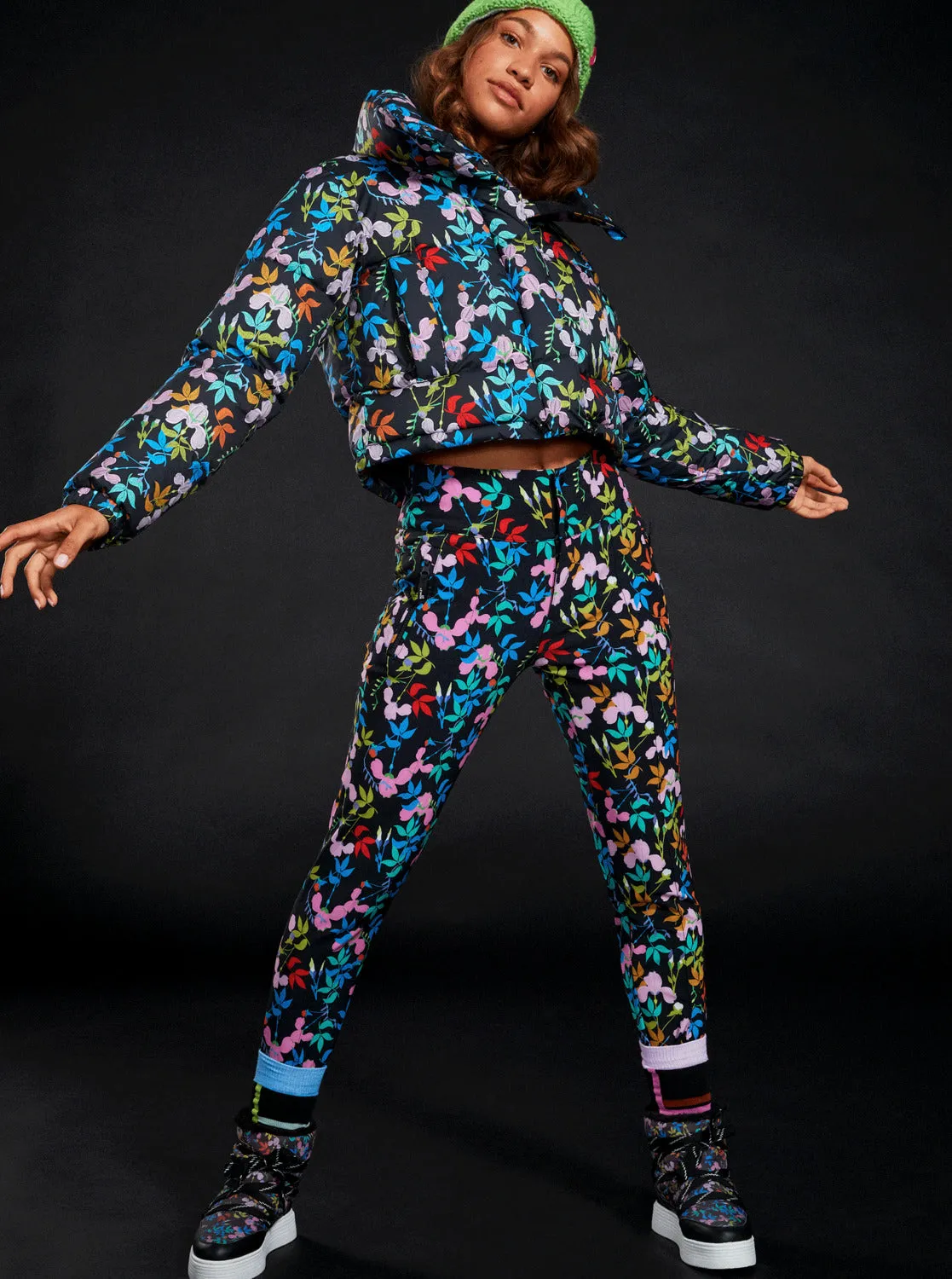 ROWLEY X ROXY Cropped Winter Bomber Jacket - True Black Multifloral