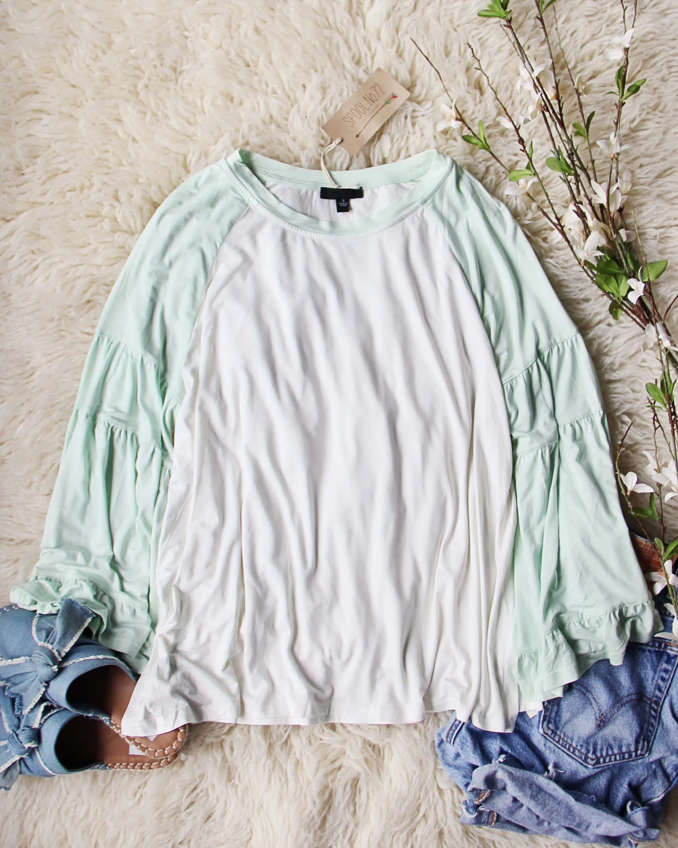 Ruffle Baseball Tee in Sage