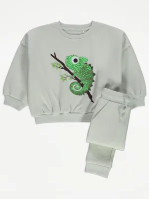 Sage Green Chameleon Sweatshirt and Joggers Set | Kids | George at ASDA