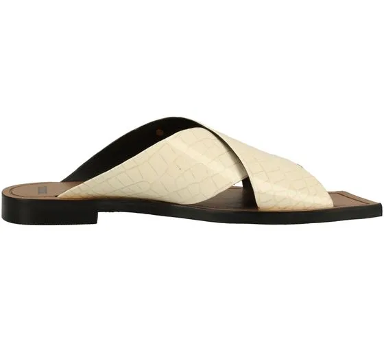Sandalia de mujer Bronx de piel auténtica con tacón plano en bloque, mules de verano con aplicación de la marca 84856-H 05 beige