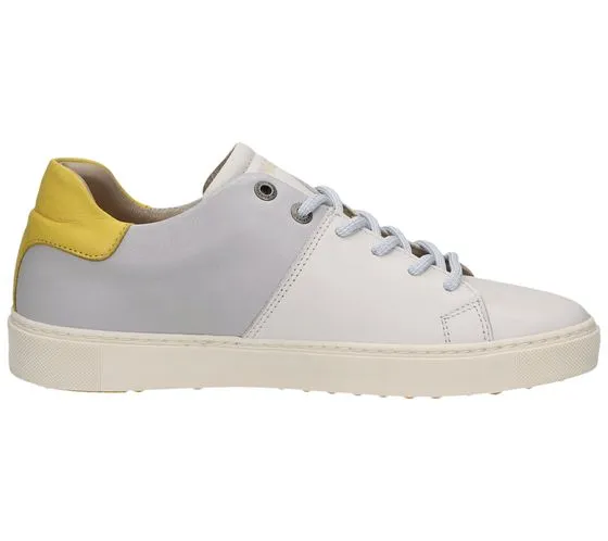 SANSIBAR Scarpe da Donna in Vera Pelle Sneakers Casual Scarpe Stringate Made in Portugal 1042778 Bianco/Grigio/Giallo