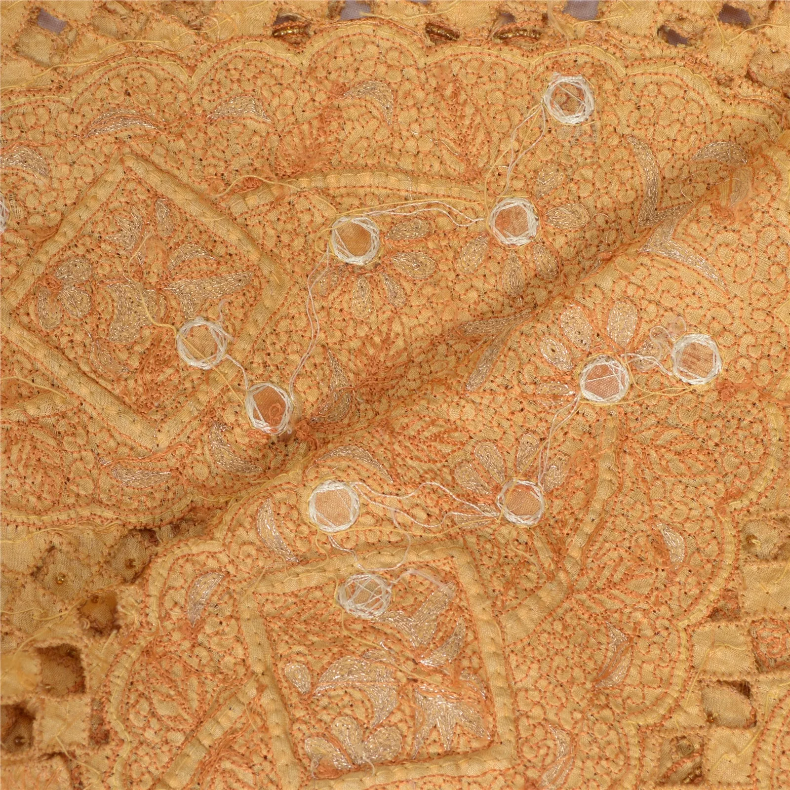 Sanskriti Vintage Dupatta Cream Long Stole 100% Pure Silk Hand Beaded Wrap Veil