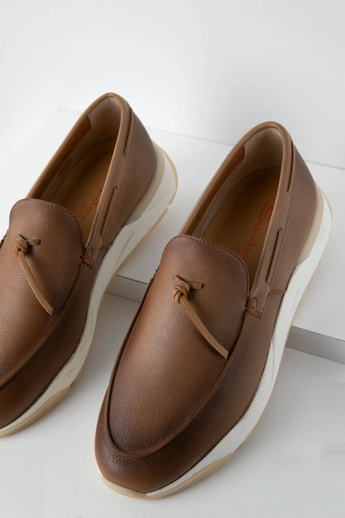 Santoni Spor Tabanl Deri Loafer Ayakkab