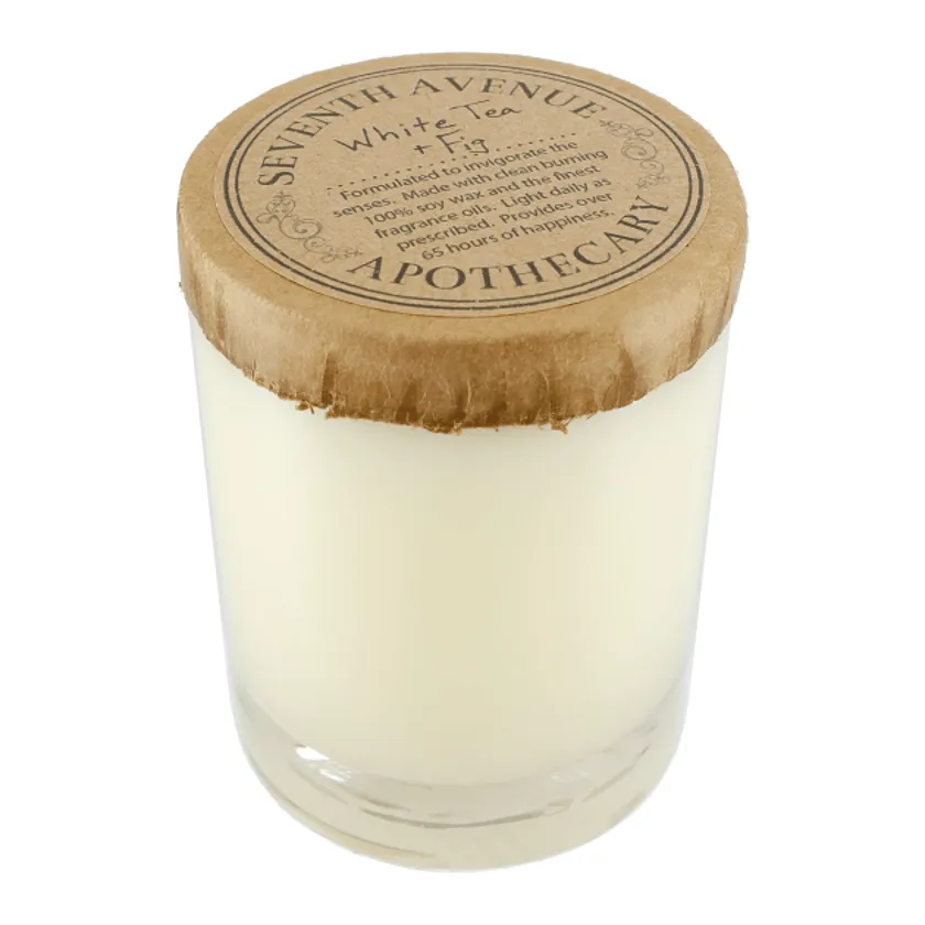 Seventh Ave Apothecary White Tea and Fig Glass Jar Custom Candles, White