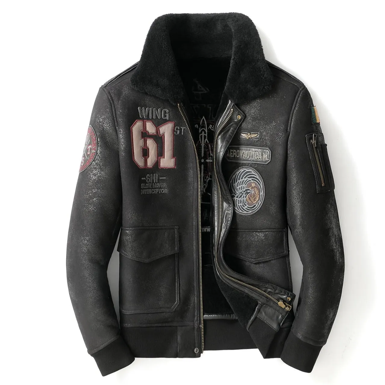 Sheepskin Leather Badge G-1 Flight Jacket - Italian Air Force T-346A bomber jacket