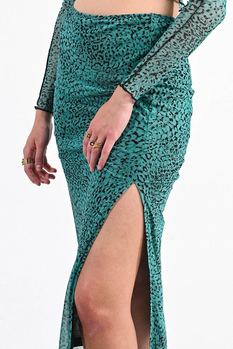 Sheer Teal Leopard Skirt