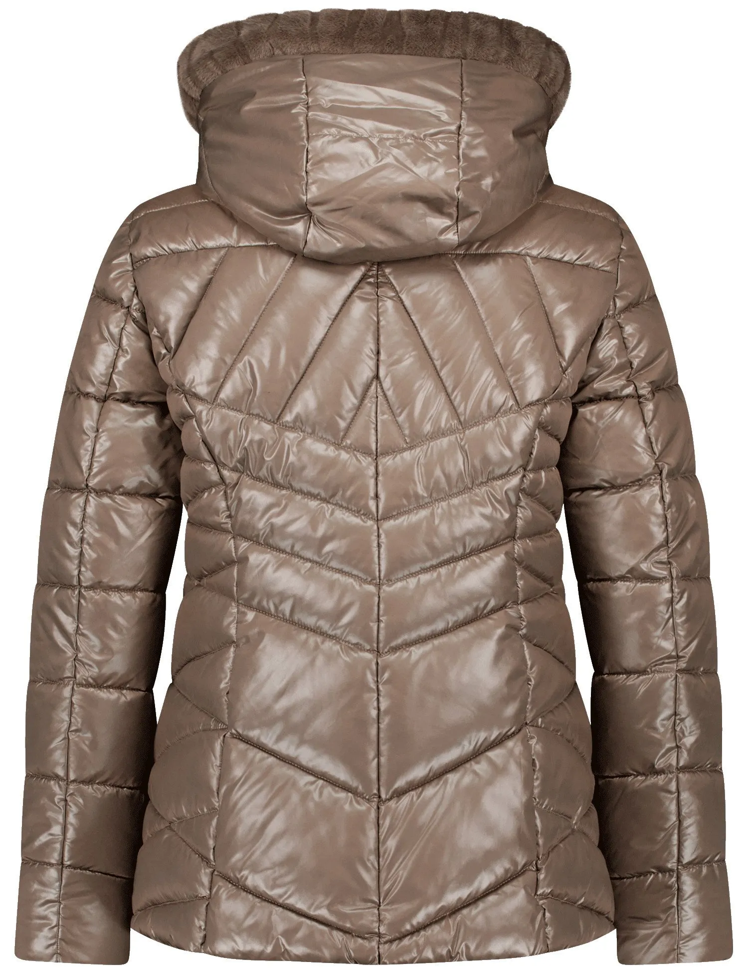 Shiny quilted jacket with faux fur