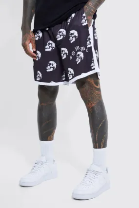 Short Loose Fit Skull Mesh Basketball Short | boohooMAN UK