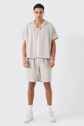 Short Sleeve Boxy Soft Twill Shirt And Short | boohooMAN UK