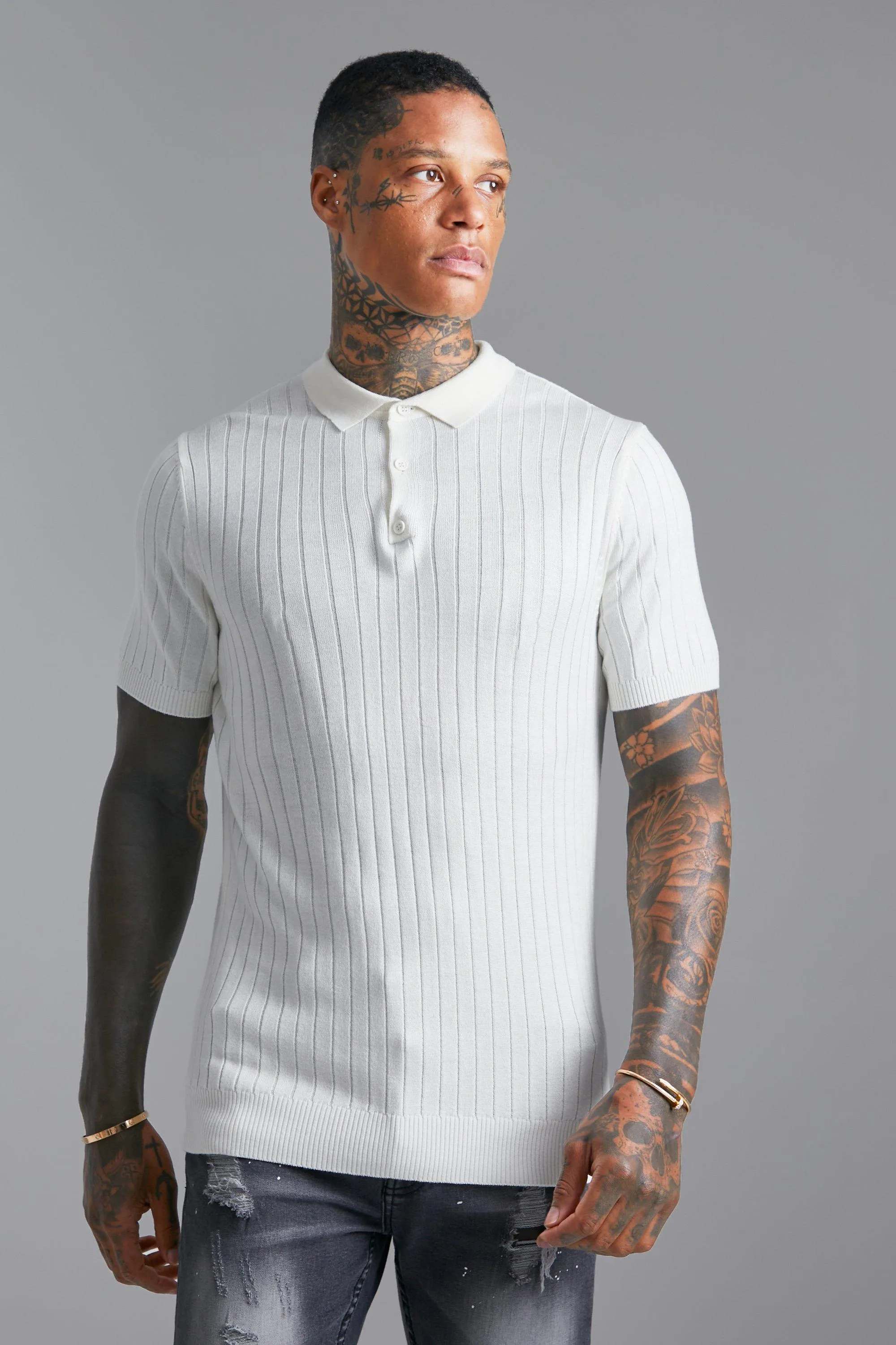 Short Sleeve Muscle Rib Knit Polo