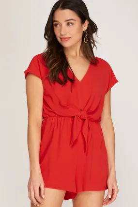 SHORT SLEEVE TIE FRONT ROMPER