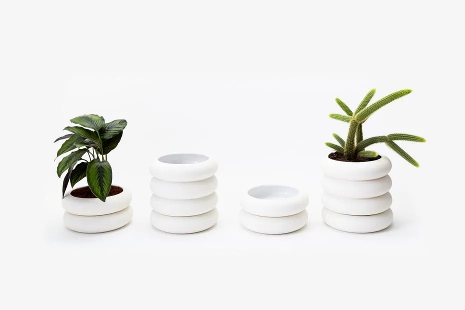 Short White Stacking Planter