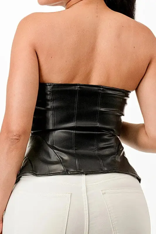Sleeveless PU Top with Zipper