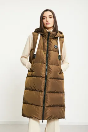 Sleeveless puffer midi jacket