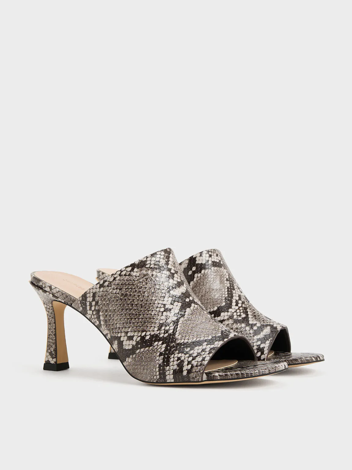 Snake-Print Round-Toe Heeled Mules - Animal Print Natural