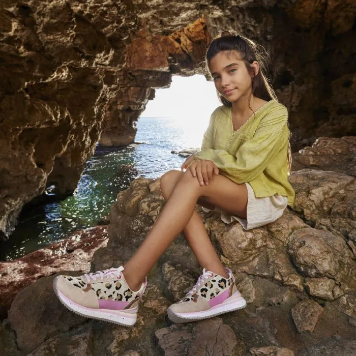 SNEAKERS WITH ANIMAL PRINT AND PINK DETAILS FOR GIRL AND BOY IVES