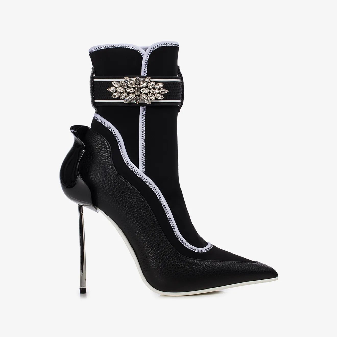 SNORKELING ANKLE BOOT 120 mm Black leather and fabric ankle boot