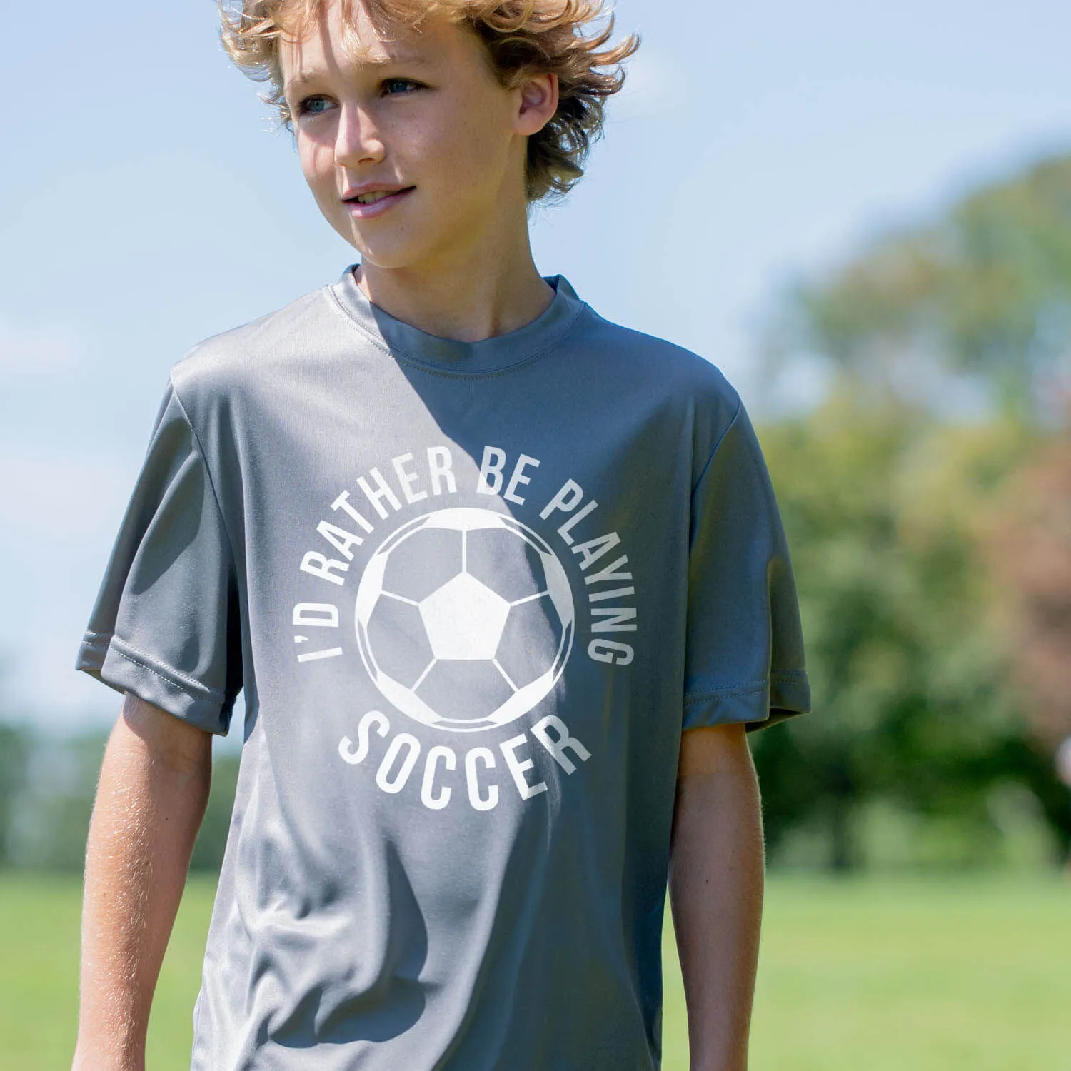 Soccer Short Sleeve Performance Tee - I'd Rather Be Playing Soccer (Round) 