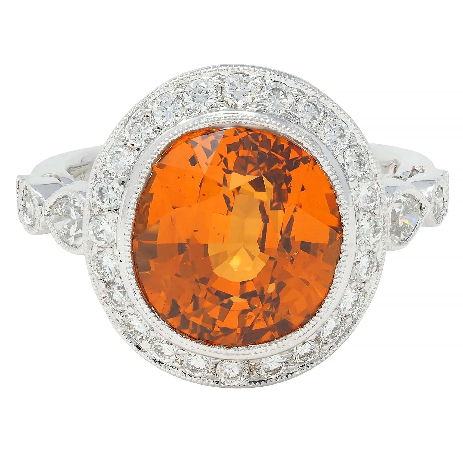 Spark 12.59 CTW Orange Sapphire Diamond 18 Karat White Gold Contemporary Halo Ring