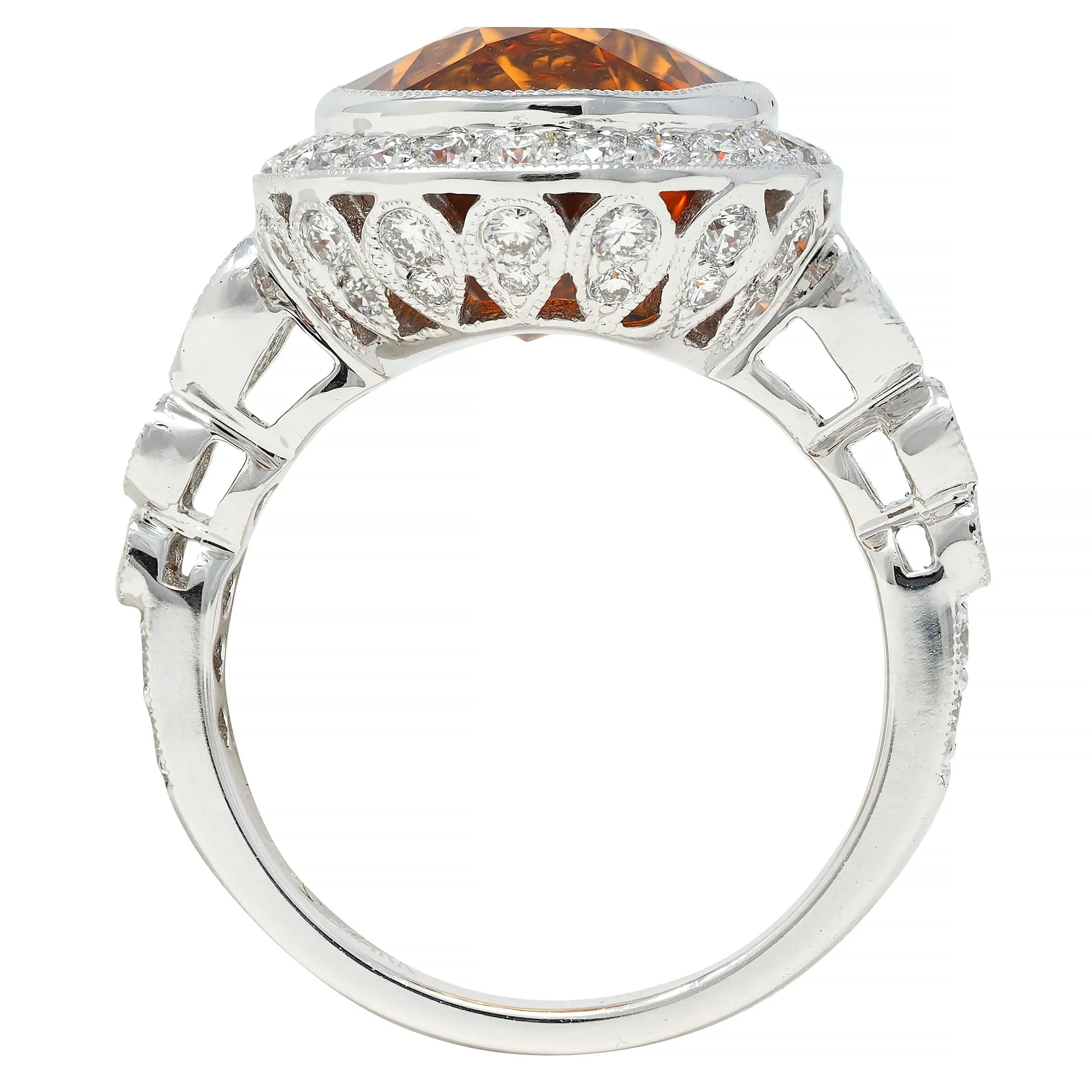 Spark 12.59 CTW Orange Sapphire Diamond 18 Karat White Gold Contemporary Halo Ring