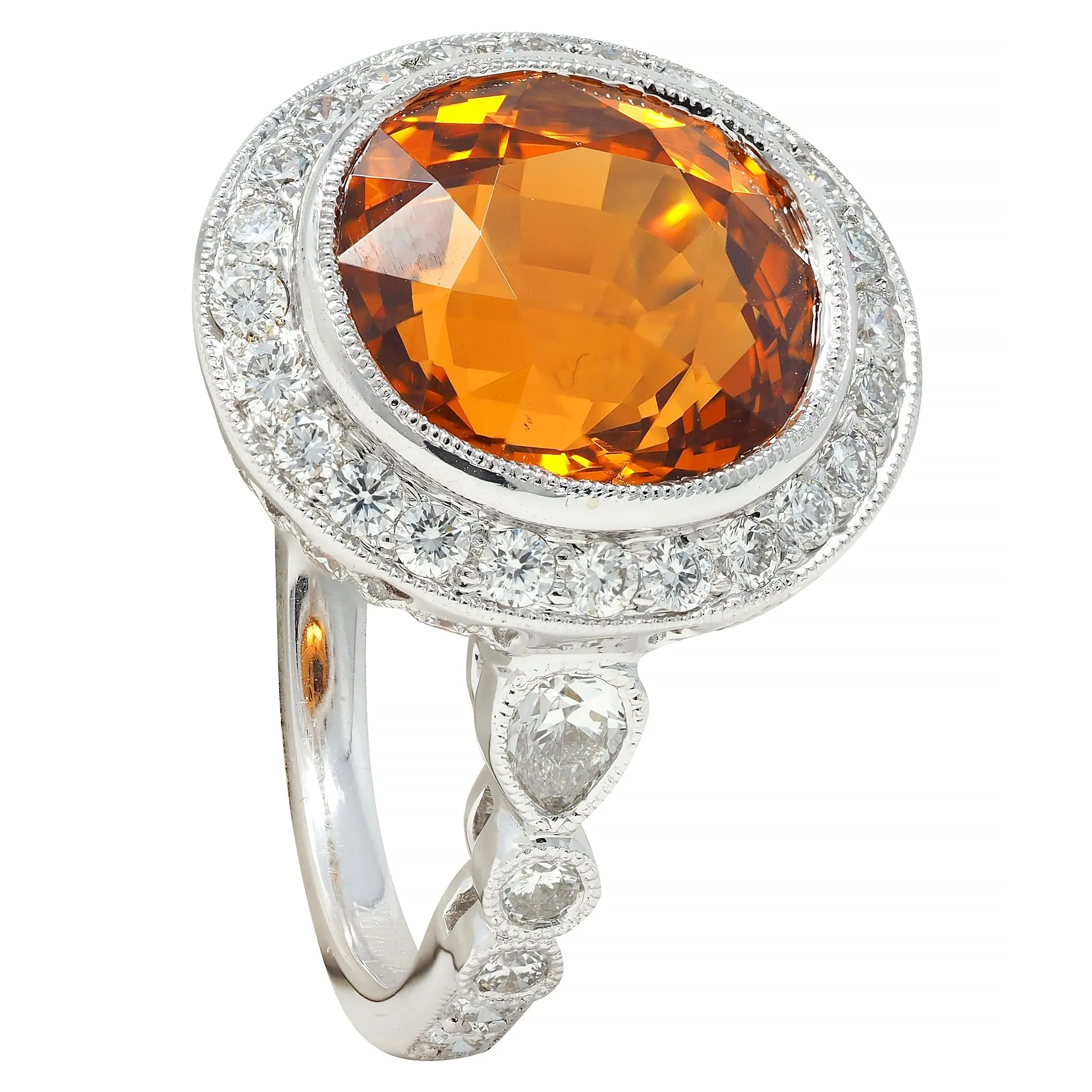 Spark 12.59 CTW Orange Sapphire Diamond 18 Karat White Gold Contemporary Halo Ring