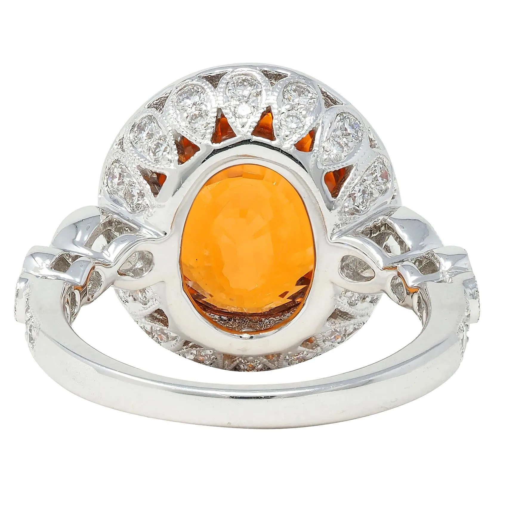 Spark 12.59 CTW Orange Sapphire Diamond 18 Karat White Gold Contemporary Halo Ring