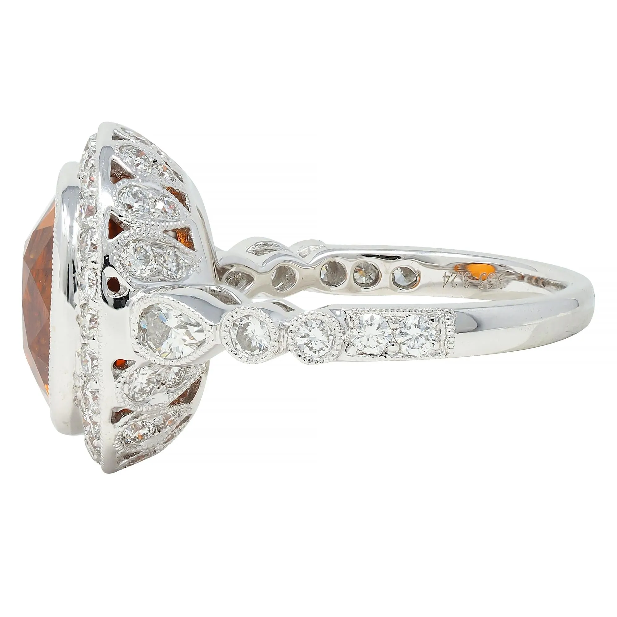 Spark 12.59 CTW Orange Sapphire Diamond 18 Karat White Gold Contemporary Halo Ring