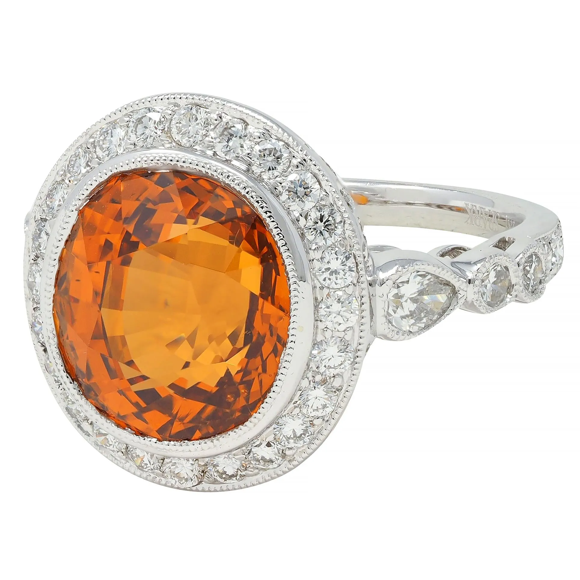 Spark 12.59 CTW Orange Sapphire Diamond 18 Karat White Gold Contemporary Halo Ring