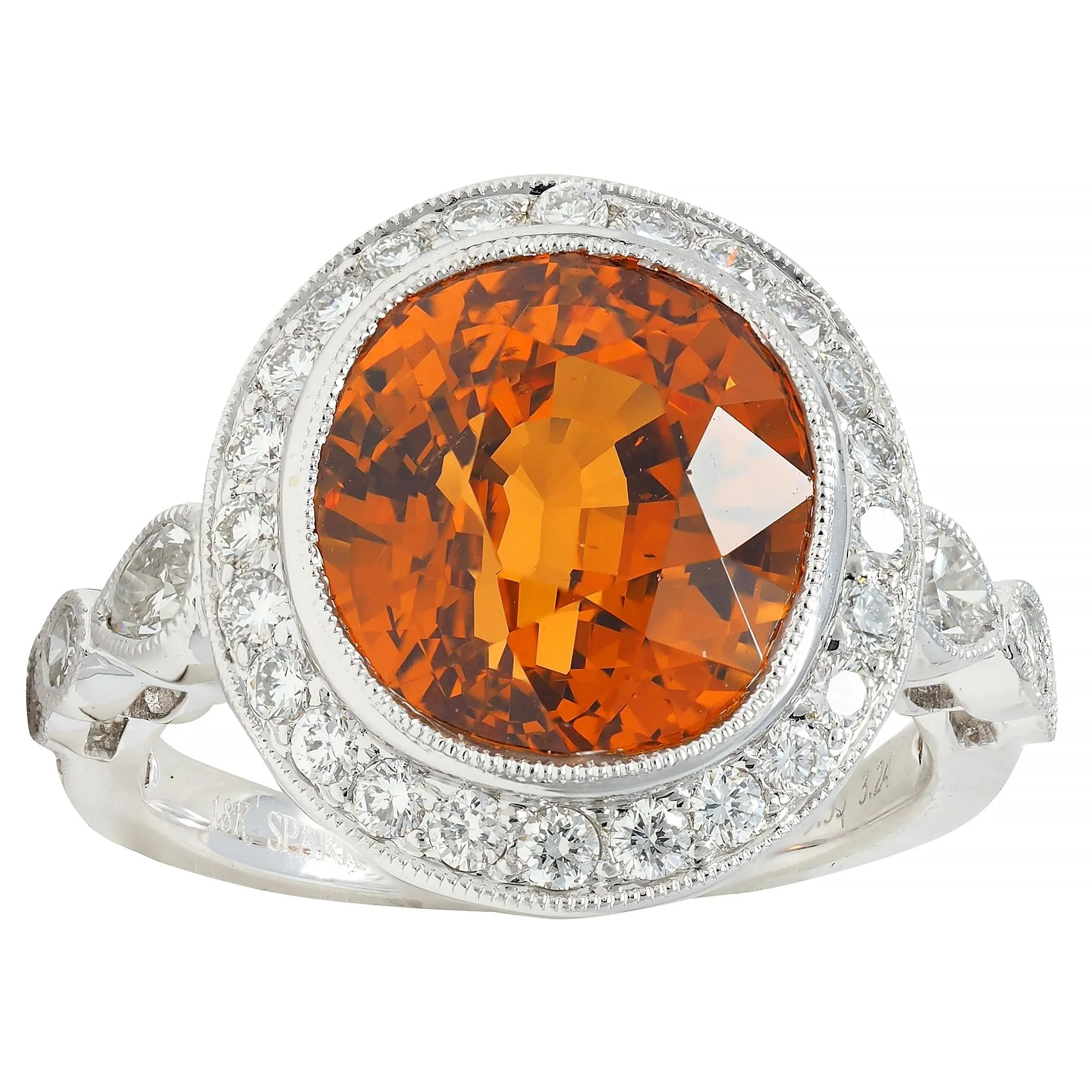 Spark 12.59 CTW Orange Sapphire Diamond 18 Karat White Gold Contemporary Halo Ring