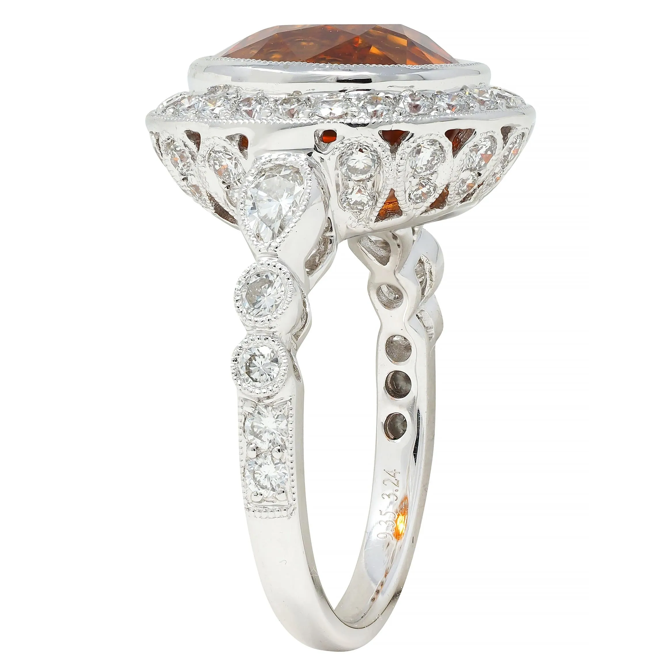 Spark 12.59 CTW Orange Sapphire Diamond 18 Karat White Gold Contemporary Halo Ring