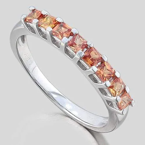 SPLENDID ! 3/4 CARAT (8 PCS) ORANGE SAPPHIRE (VS) 9KT SOLID GOLD BAND RING