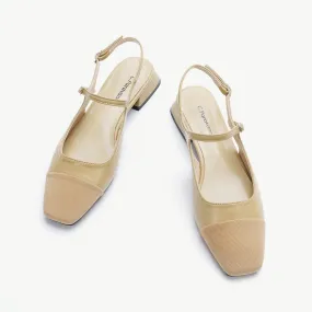 Square-Toe Slingback Flats (Felicia) Wheat