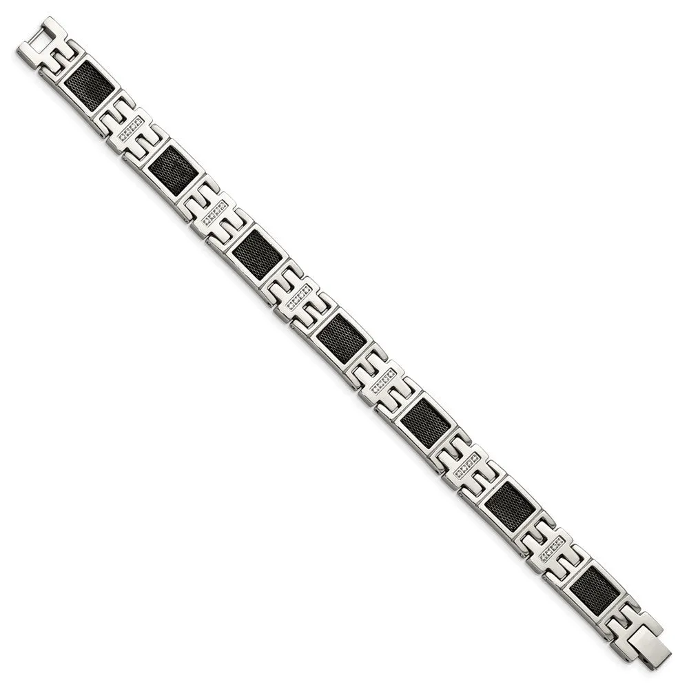 Stainless Steel Black Plated Mesh 1/3ctw Diamond Link Bracelet, 8.75in