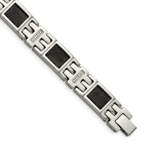 Stainless Steel Black Plated Mesh 1/3ctw Diamond Link Bracelet, 8.75in