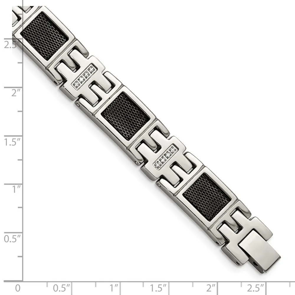 Stainless Steel Black Plated Mesh 1/3ctw Diamond Link Bracelet, 8.75in