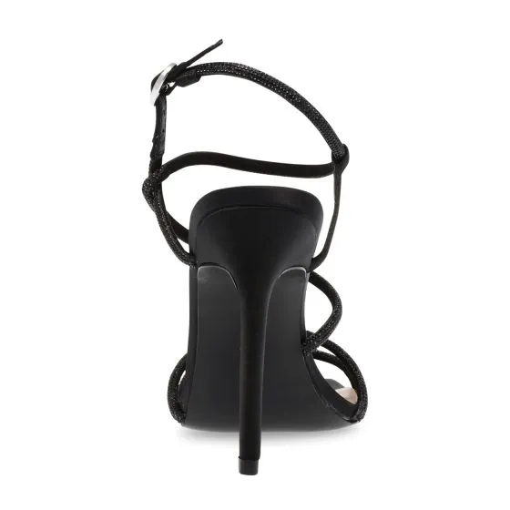 Steve Madden Implicit Black Crystal Satin + Rhinestone Sandals