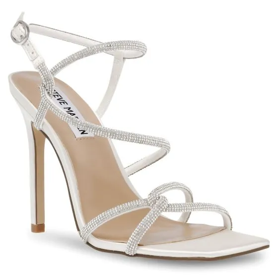 Steve Madden W' Implicit Ivory Satin + Rhinestone Sandals