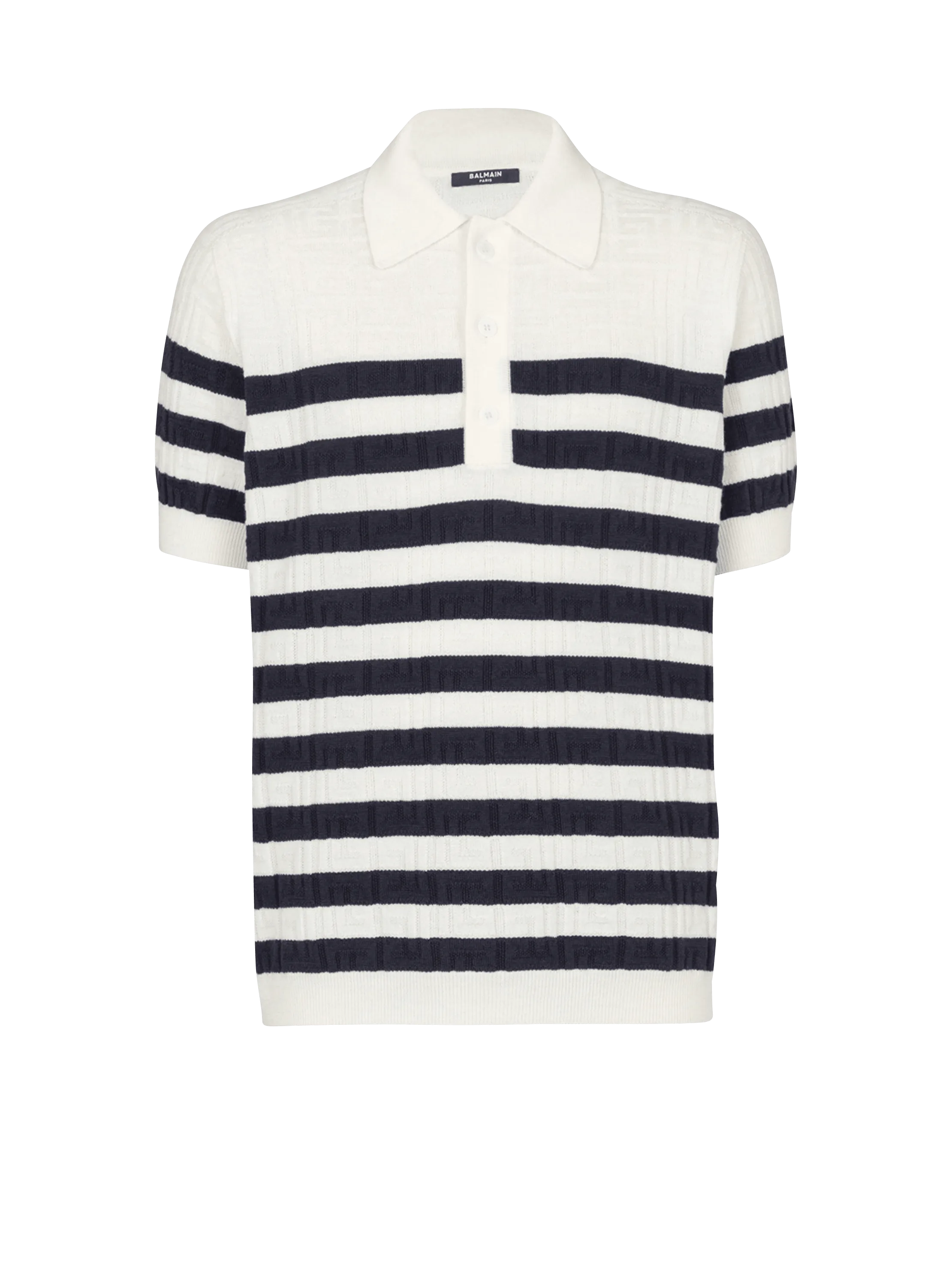 Striped knit polo shirt with monogram