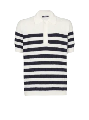 Striped knit polo shirt with monogram