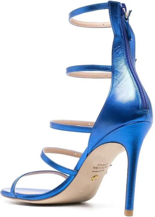 Stuart Weitzman 100mm crystal-buckle metallic sandals Blue