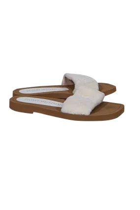 Stuart Weitzman - Brown Leather & White Shearling Slide Sandals Sz 8