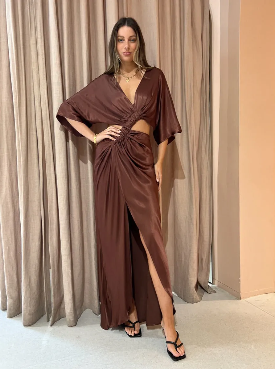 Suboo Tate Twsit Wrap Front Maxi Dress in Chocolate
