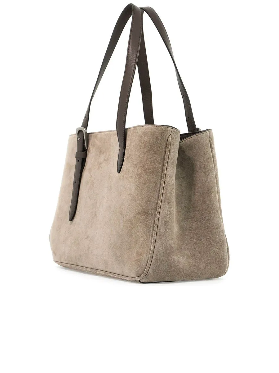 Suede Shoulder Bag With Leather Handles