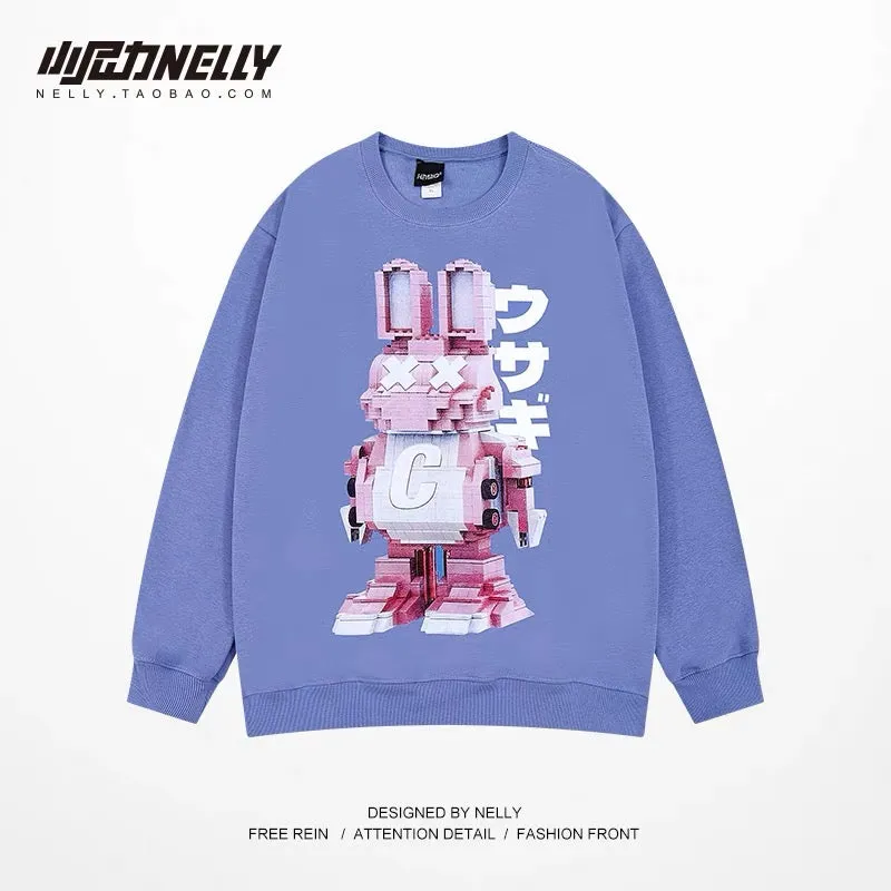 Sweater oversize high street men's spring and autumn 2023 new loose round neck hoodless American trendy brand ins long sleeves (
