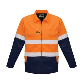 SYZMIK Workwear ZJ590 Men's Jacket - Hi Visibility - Cotton Drill - Reflective Tape - Orange/Navy - XXS
