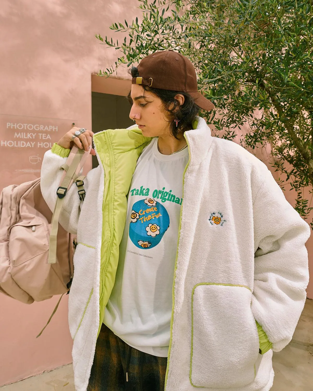 TAKA Original Life Is Beautiful Daisy Reversible Fleece Down Jacket