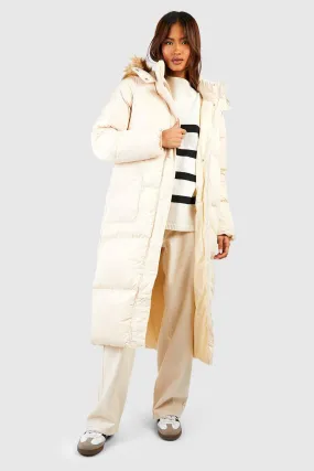 Tall Faux Fur Hood Longline Padded Coat